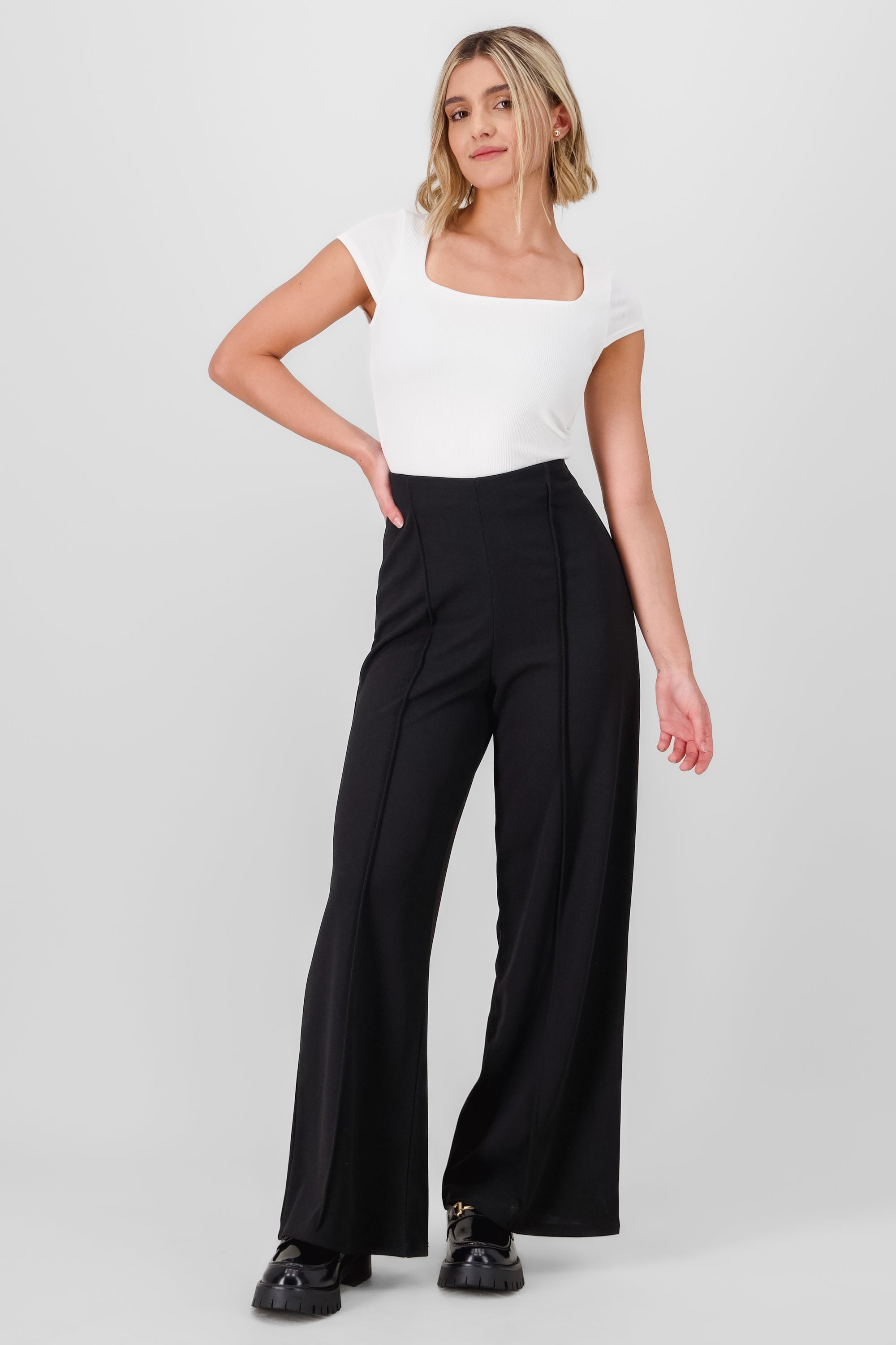 Solid Wide Leg Pants BLACK