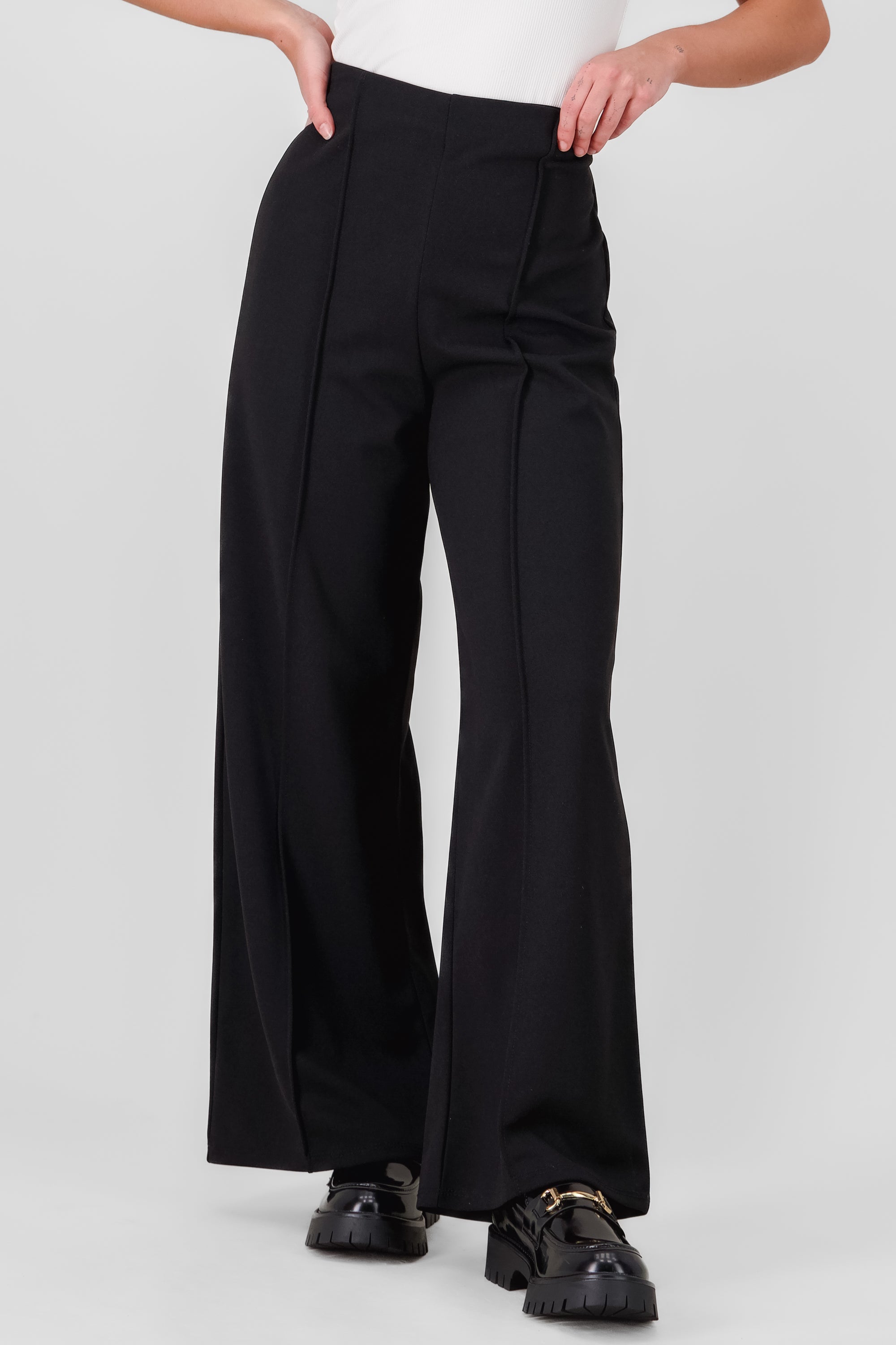 Solid Wide Leg Pants BLACK