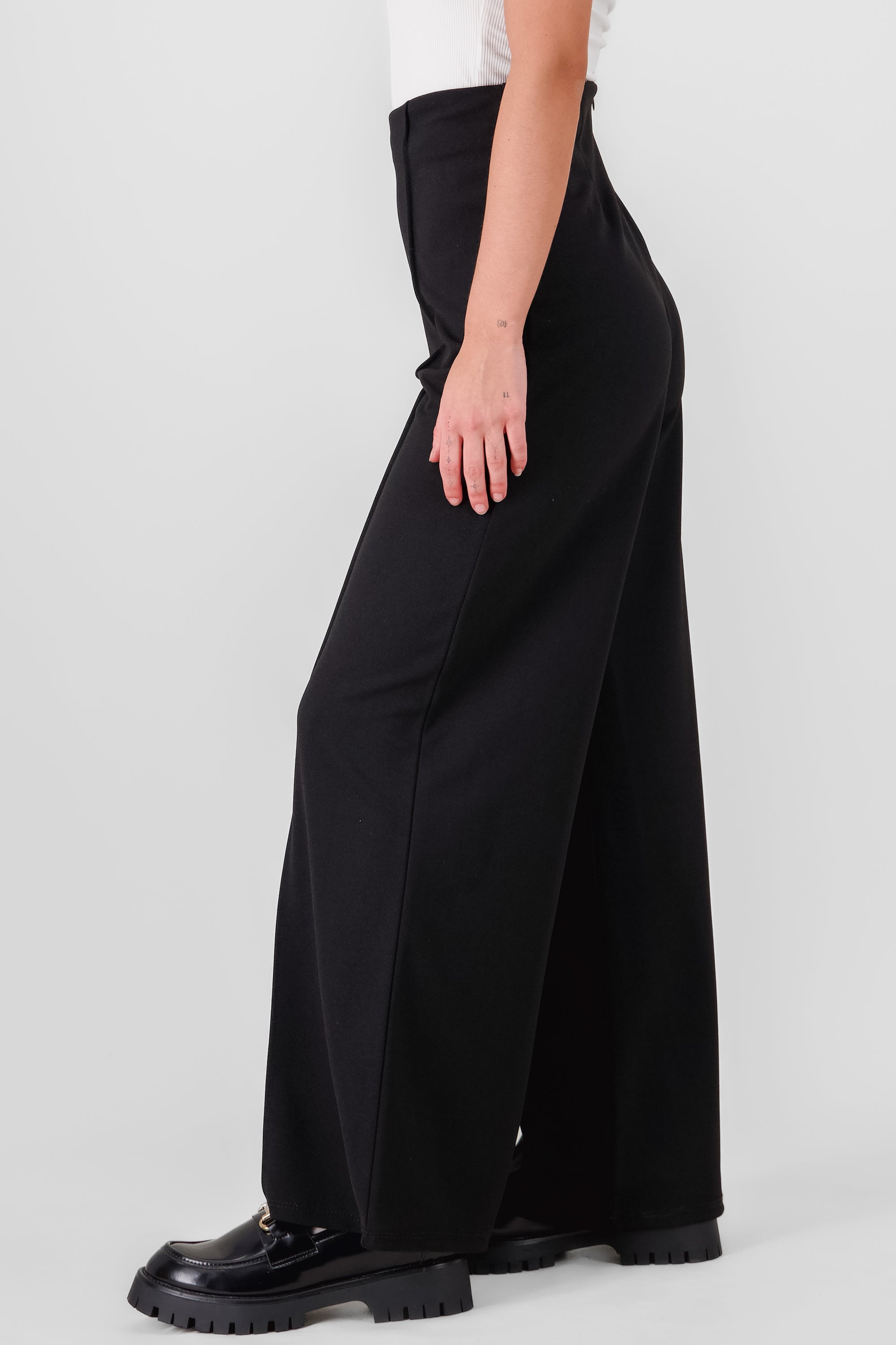 Solid Wide Leg Pants BLACK