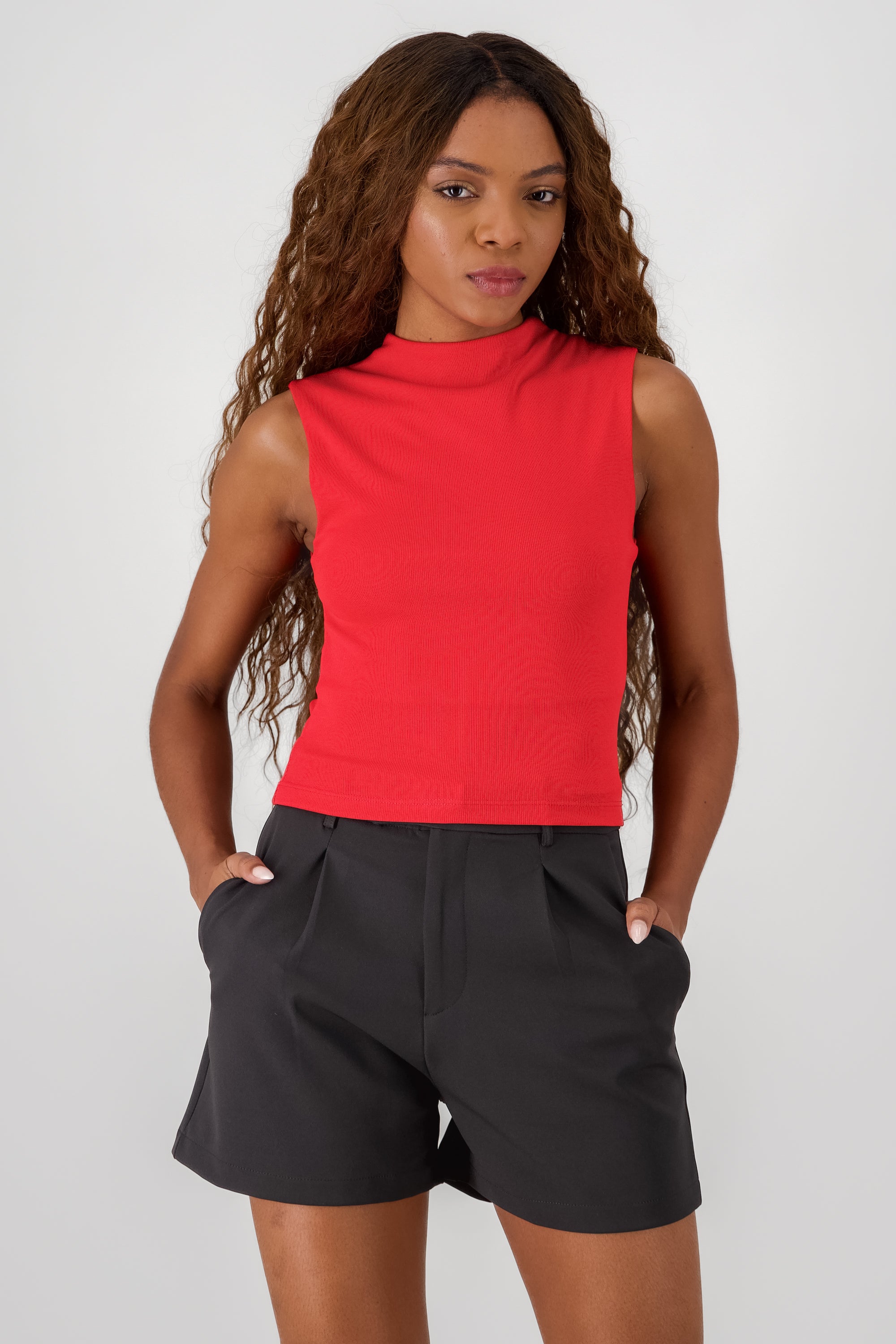 Chic Thin Ribbed Sleeveless Top RED