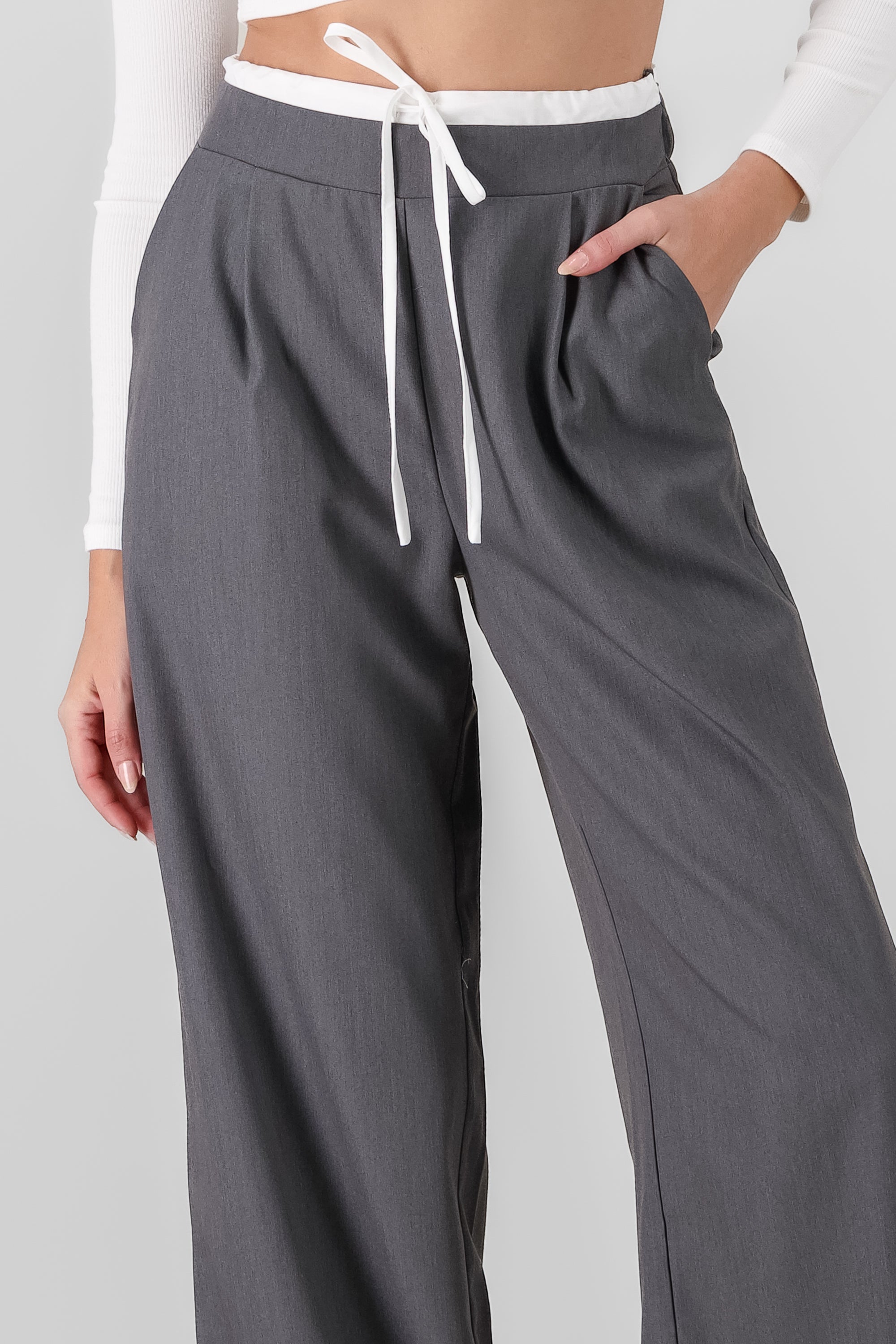 Waistband Detail Pants GRAY